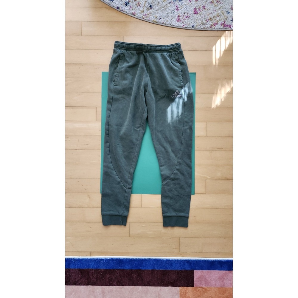 adidas Men's Green  Fleece Jogger Pants M Drawstring Elastic Waist Taper